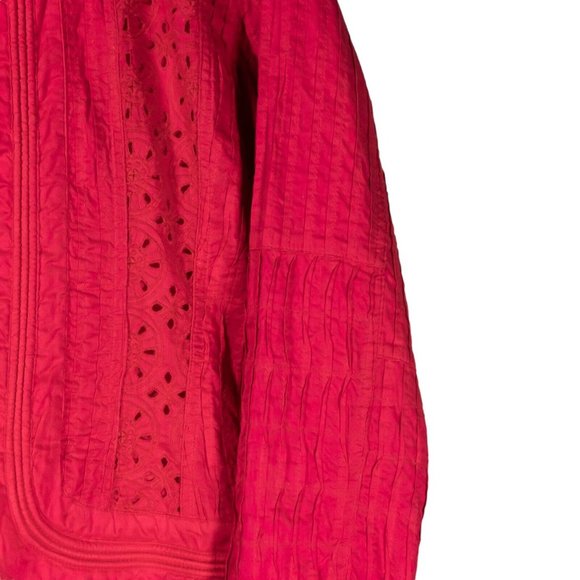 Chico's Women's Jacket Pink Embroidered Open Front Textured Eyelet Lined 0 S/4 - Picture 9 of 9